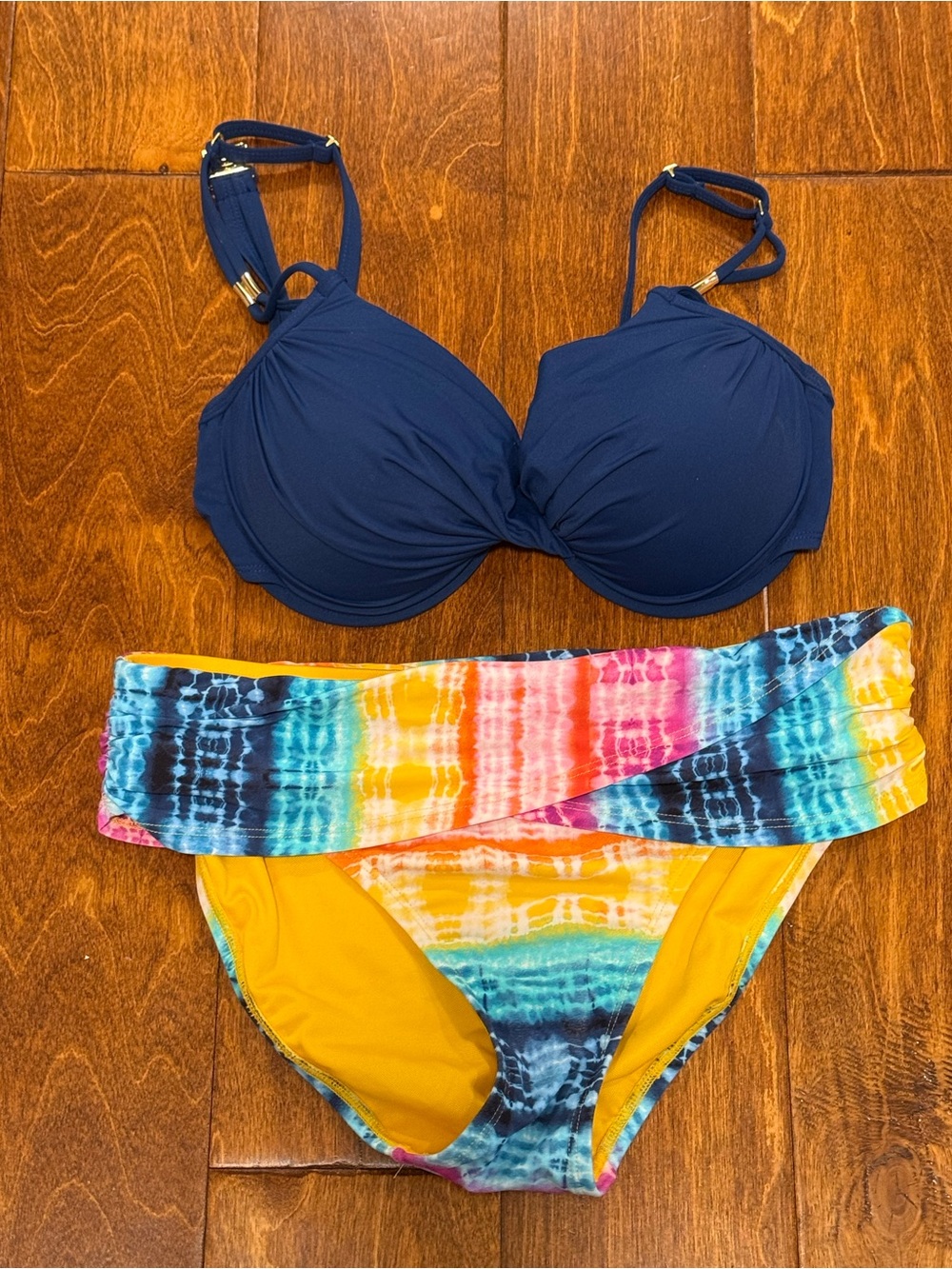 Bleu Rod Beattie Navy Bra-Style Top with Multicolor Tie-Dye High-Waist Bottoms